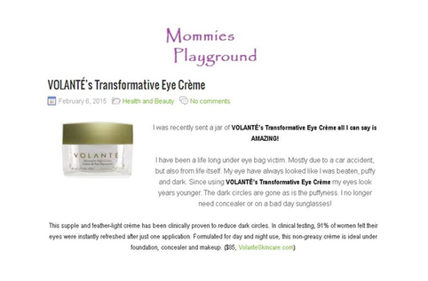 Mommie's Playground Blog Raves about the VOLANTÉ Transformative Eye Crème