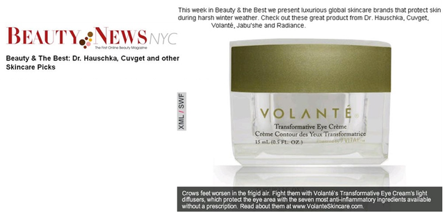 Beauty News NYC features VOLANTÉ Transformative Eye Crème
